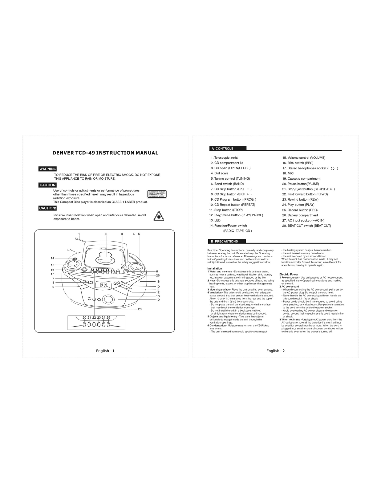 Denver TCD-49 User Manual