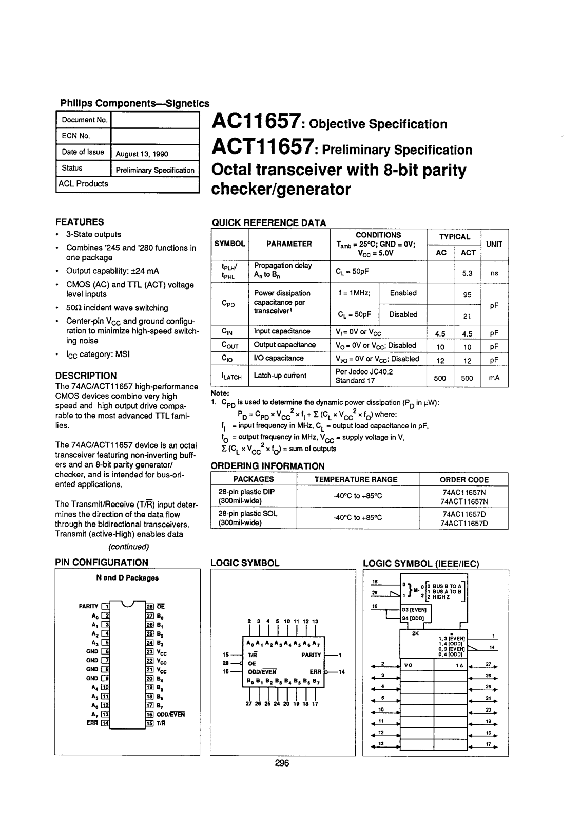 Philips 74ACT11657N, 74AC11657N, 74AC11657D Datasheet