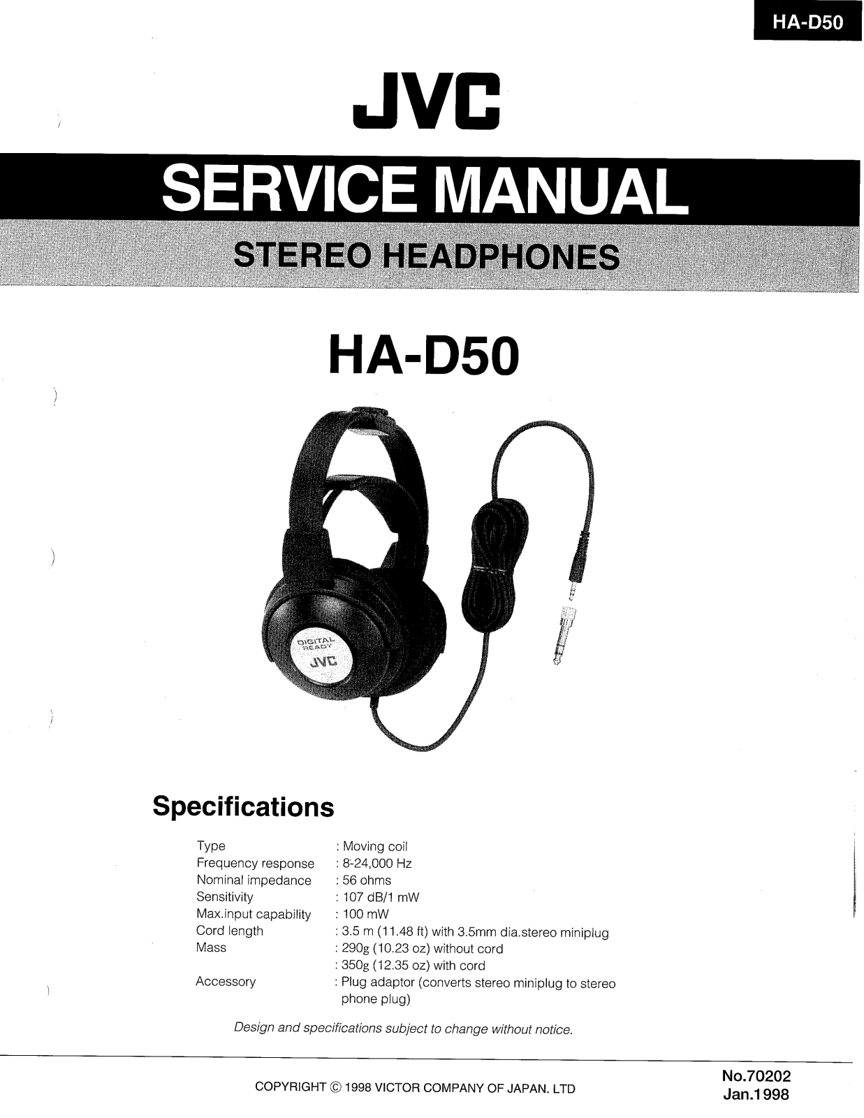 JVC HA-D50(E), HA-D50(J), HA-D50(K) Service Manual