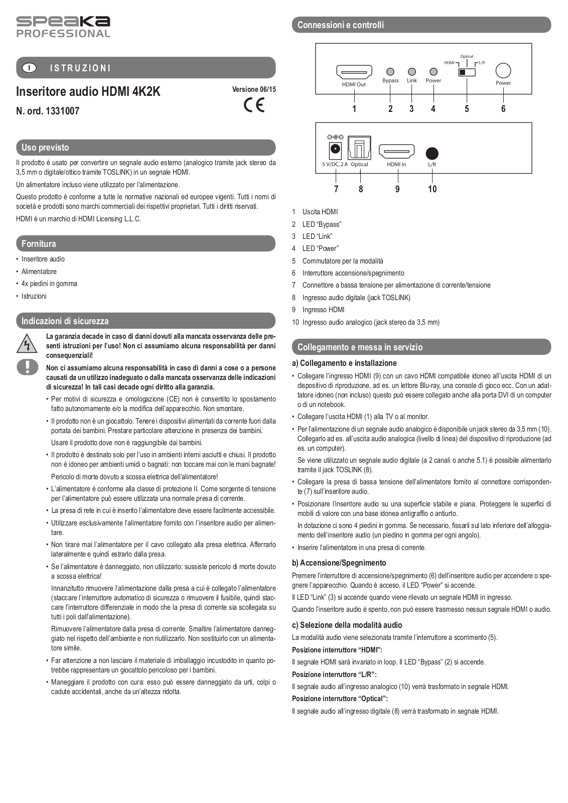 SpeaKa Professional 29009C45 Instructions