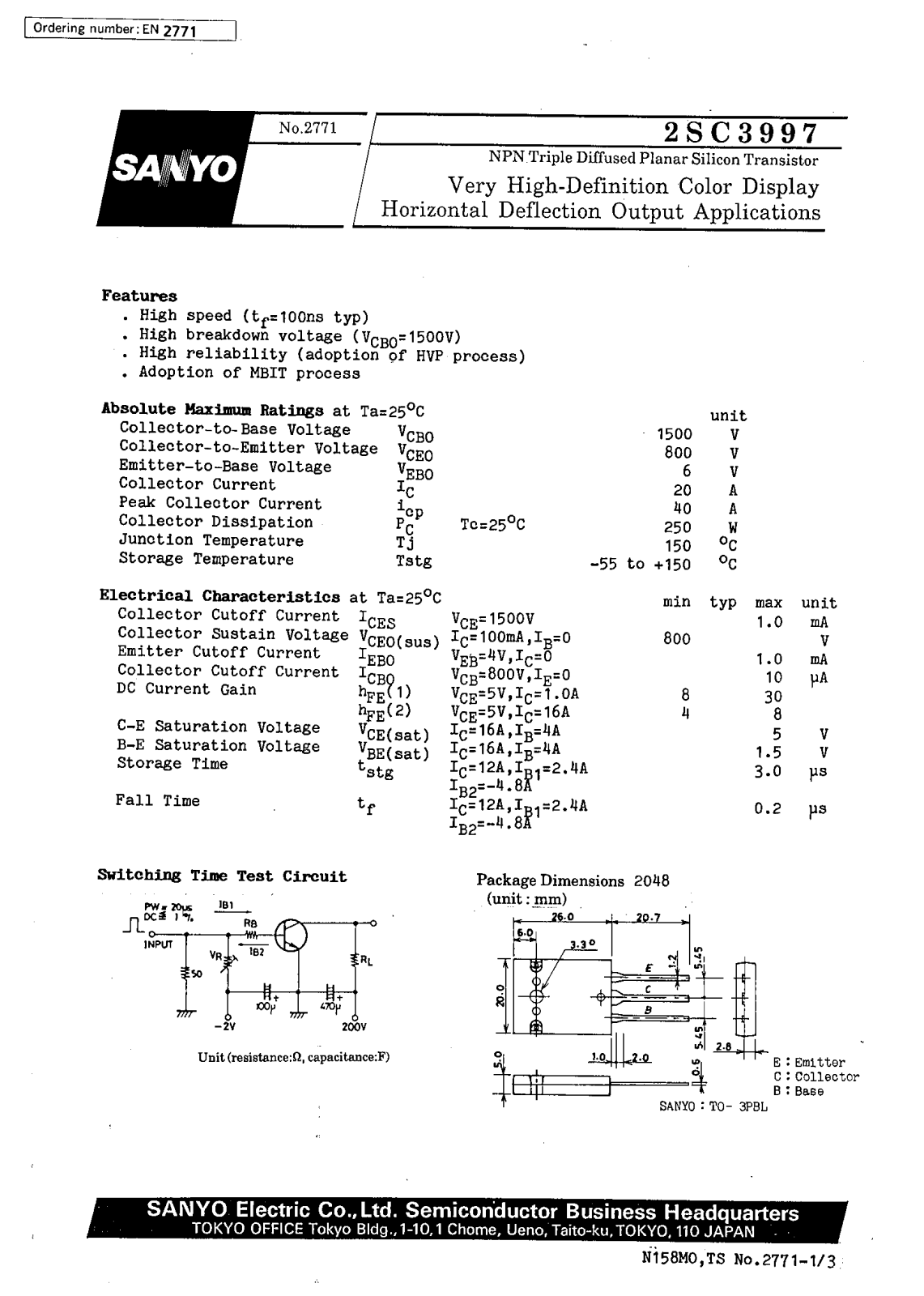 SANYO 2SC3997 Datasheet