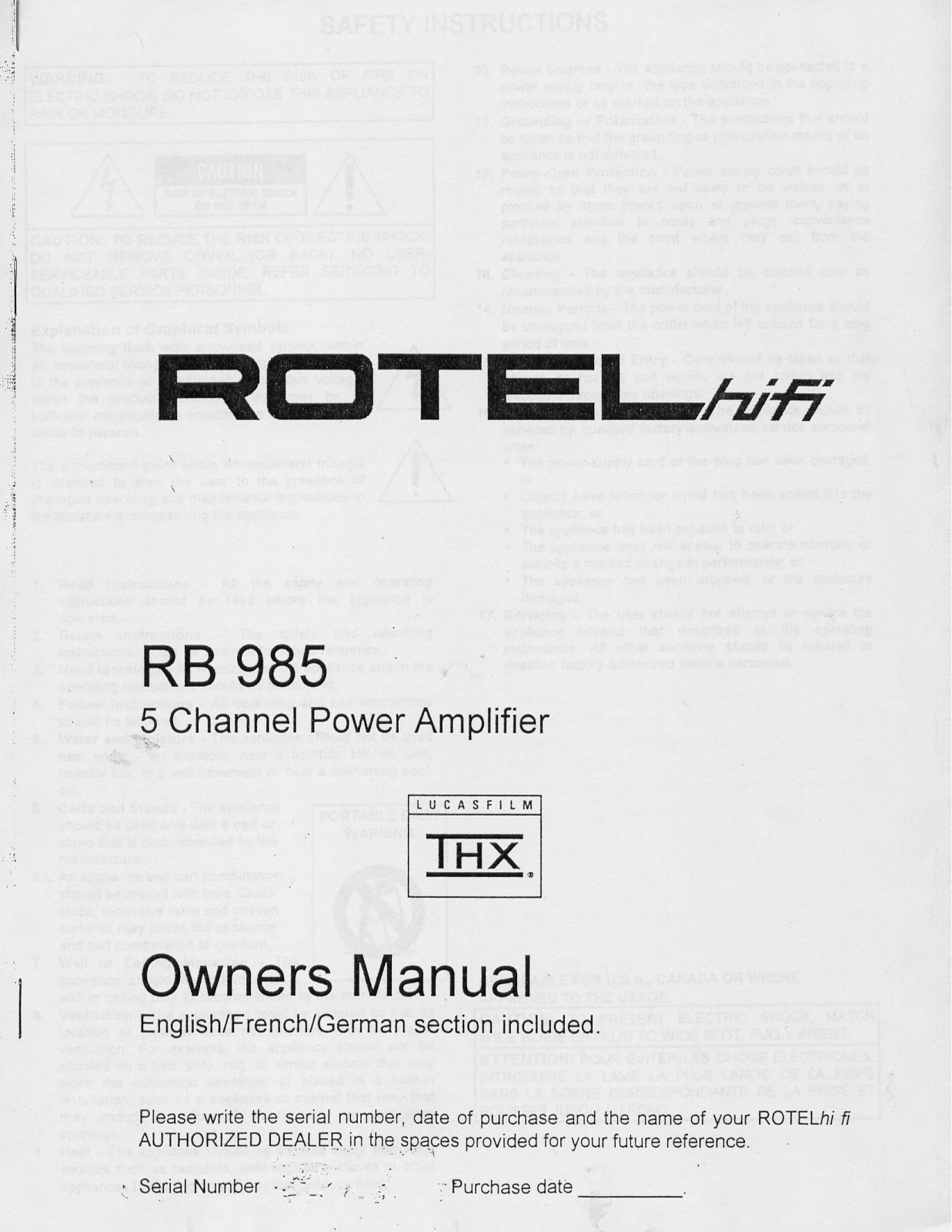 Rotel RB985 User Manual