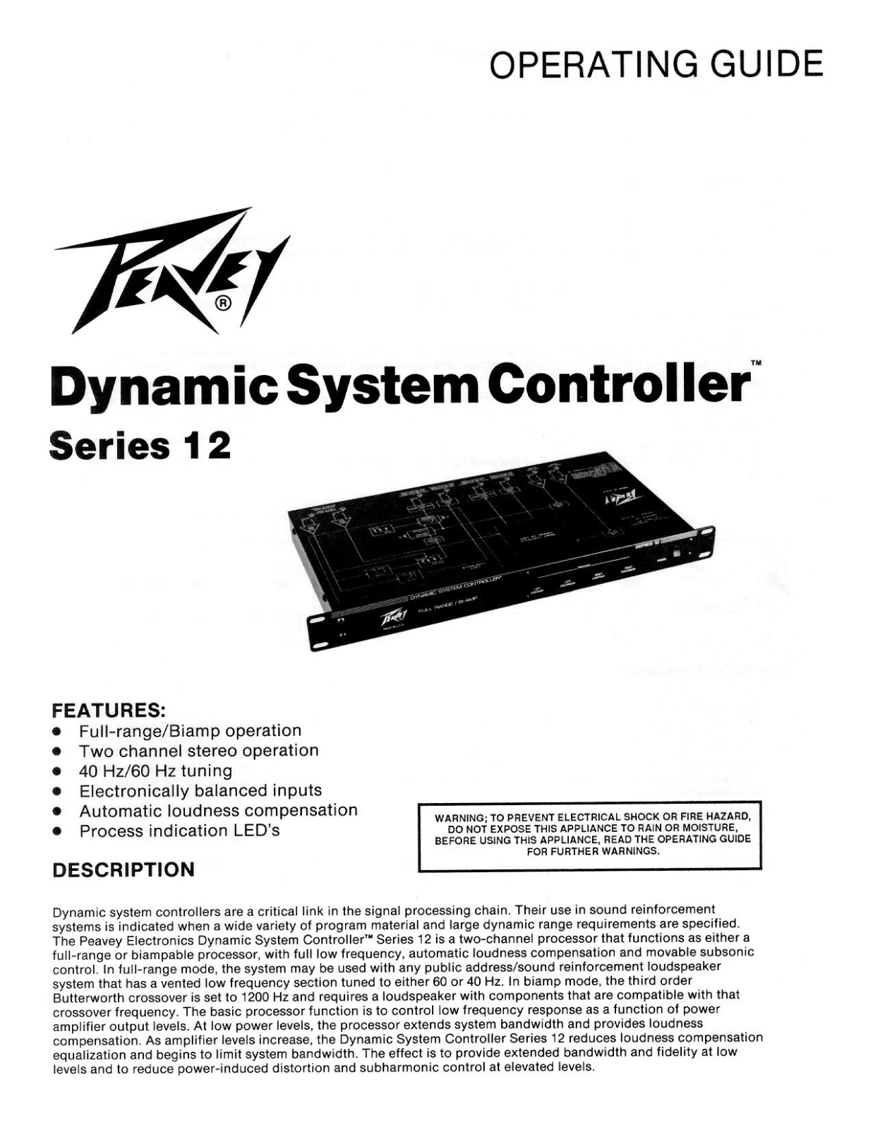 Peavey DYNAMIC SYSTEM CONTROLLER 12 Operating Manual