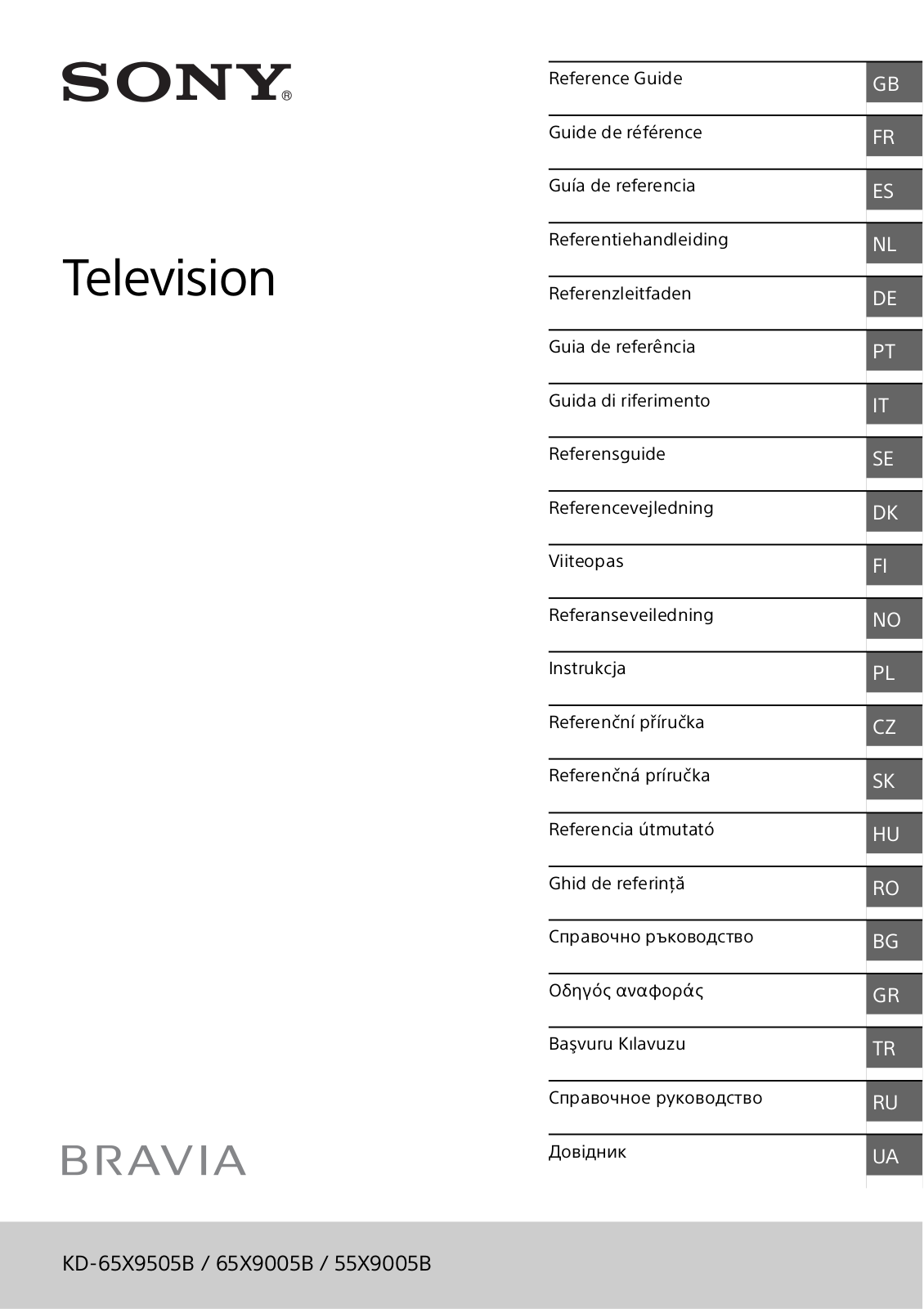 Sony KD65X9005B User Manual