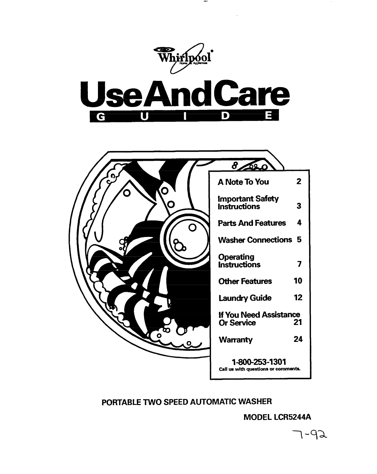 Whirlpool LCR5244A User Manual