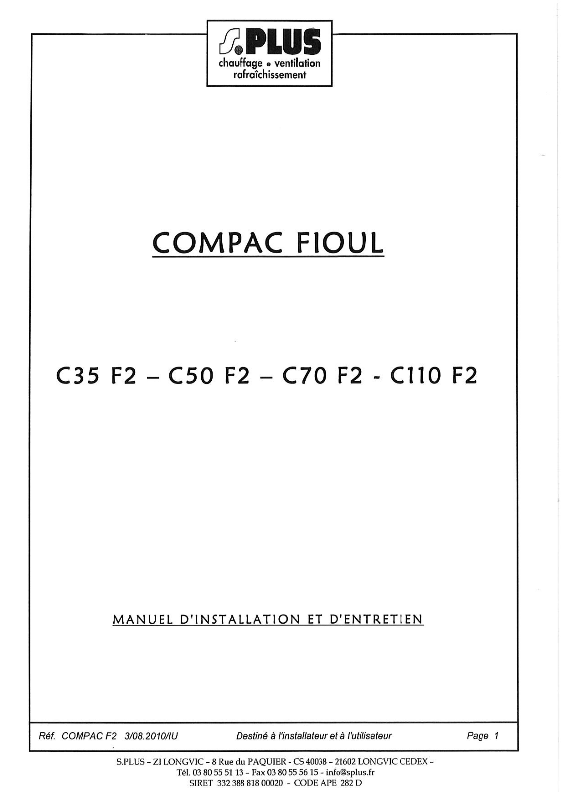 S.plus C110 F2, C70 F2, C50 F2, C35 F2 User Manual