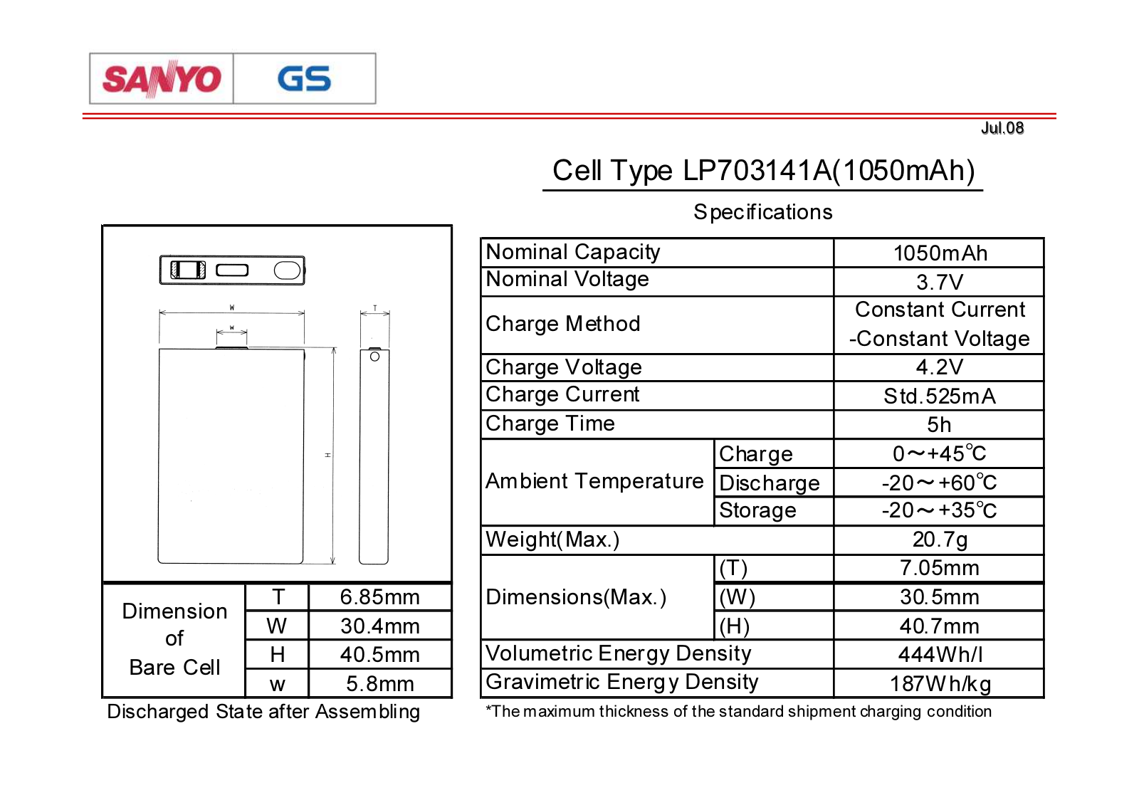 Sanyo LP703141A User Manual