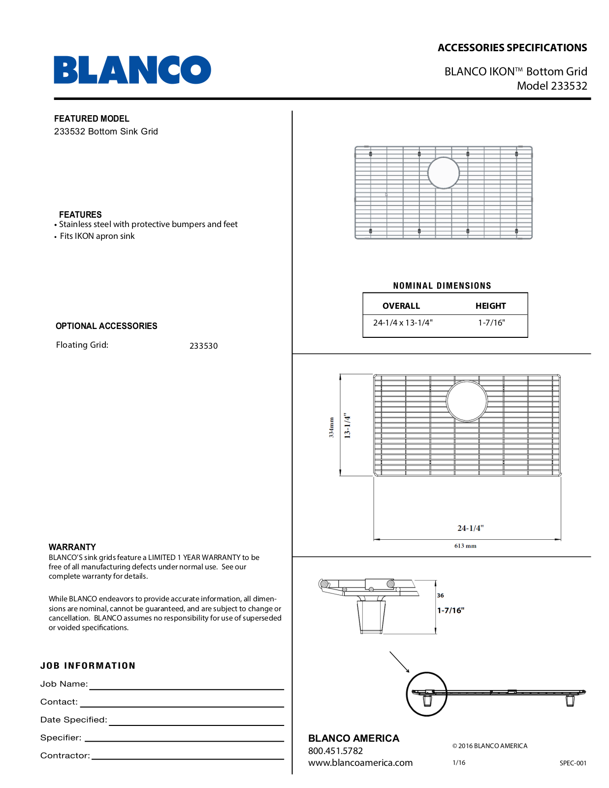 Blanco 233532 Specifications