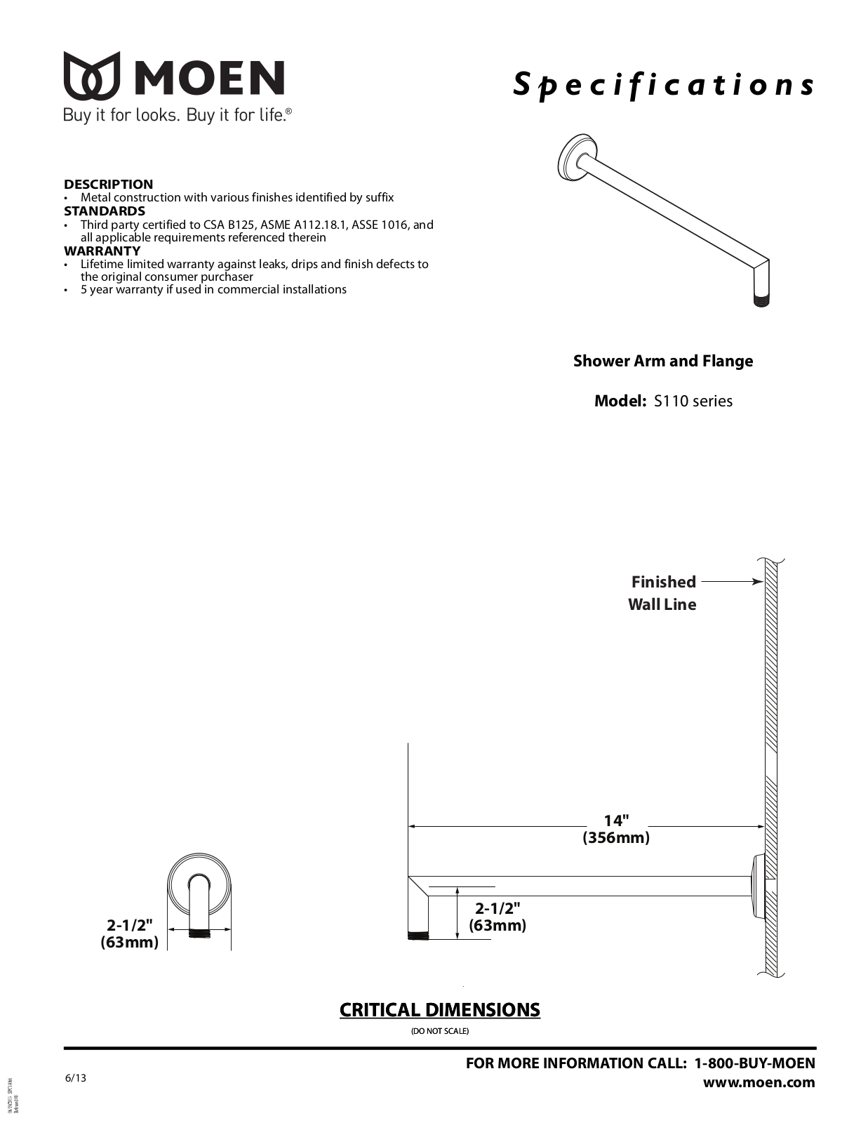 Moen S110 Specs