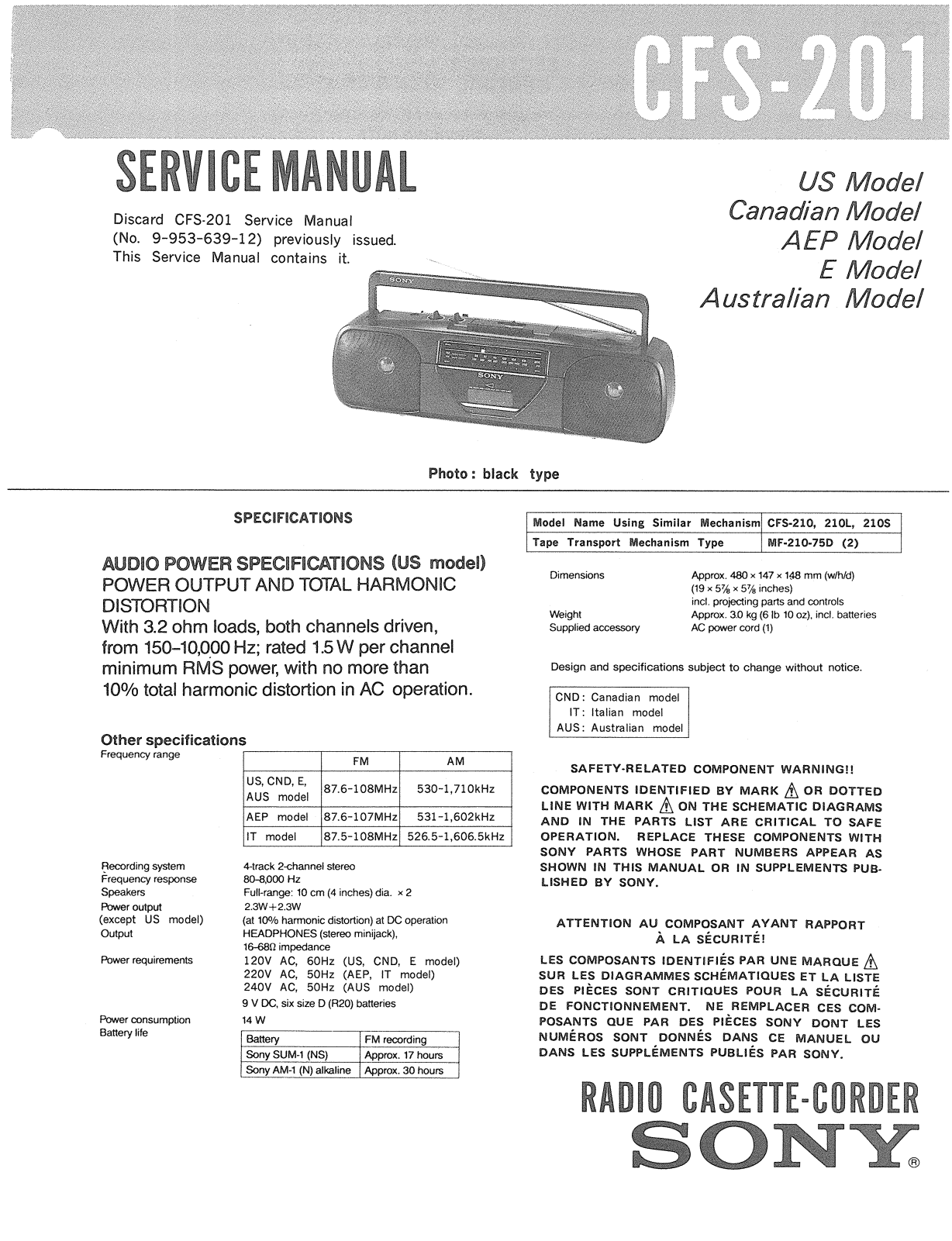 Sony CFS-201 Service manual