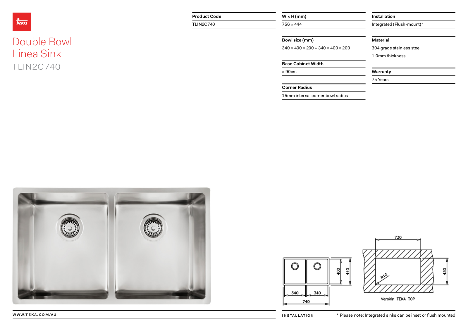 Teka TLIN2C740 Specifications Sheet