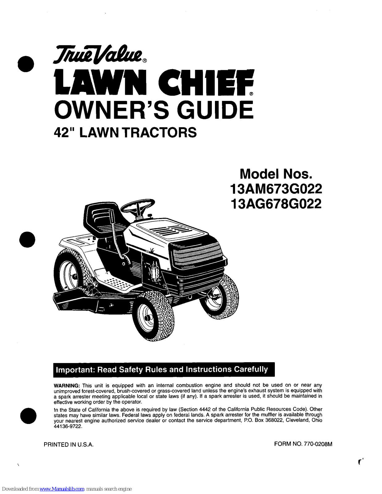 True Value Lawn Chief 13AG678G022, Lawn Chief 13AM673G022, 13AM673GO22 Owner's Manual