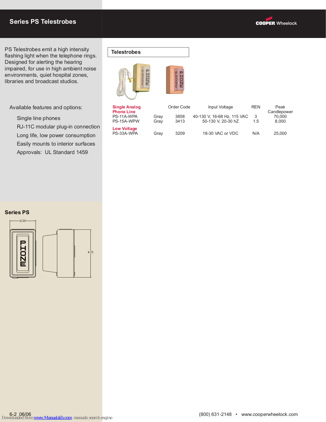 Cooper Wheelock PS-11A-WPA, PS-15A-WPW, PS-33A-WPA Specification