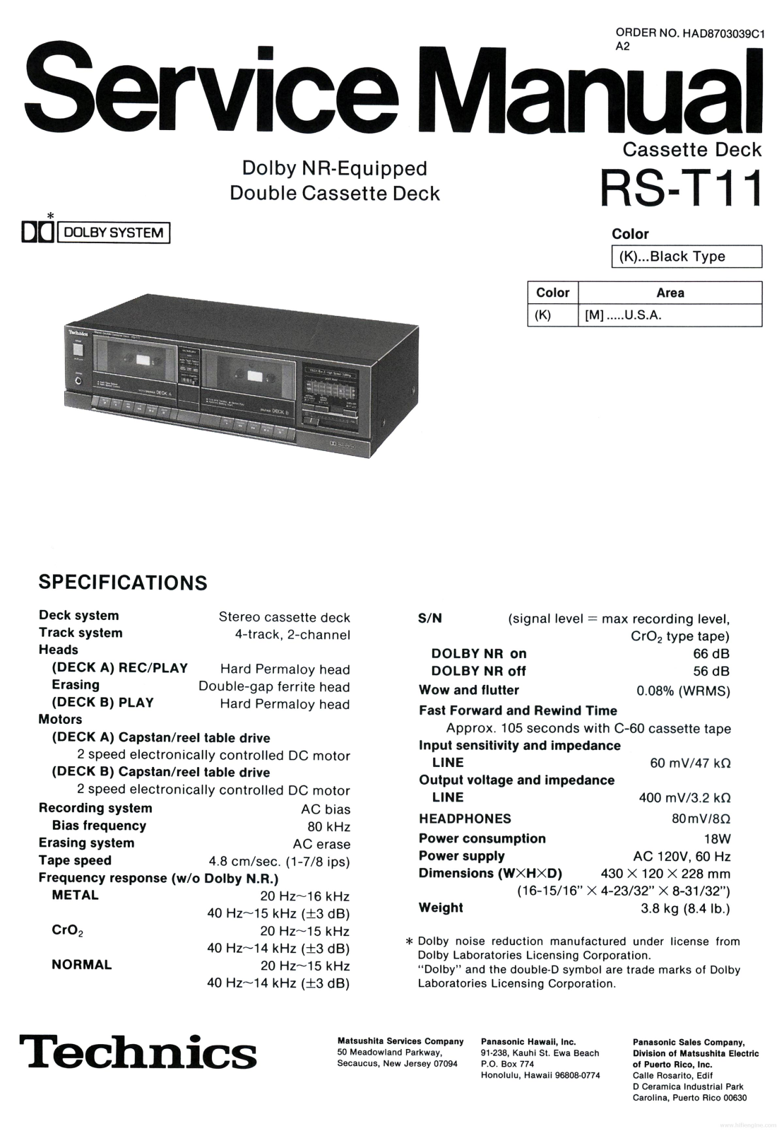 Technics rs-t11 Service Manual