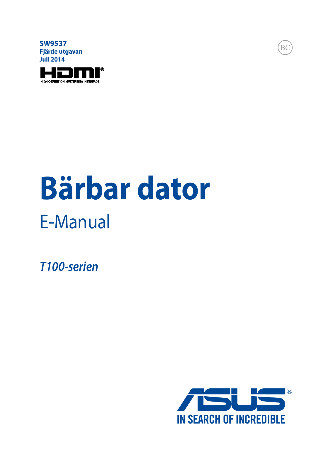 ASUS T100TAM, SW9537 User Manual