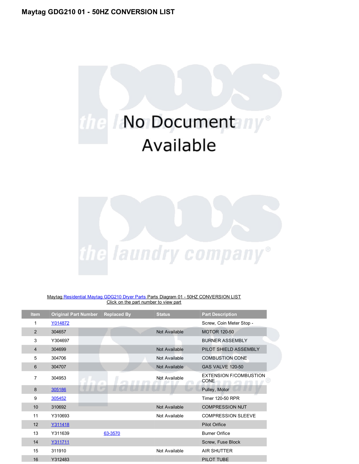 Maytag GDG210 Parts Diagram