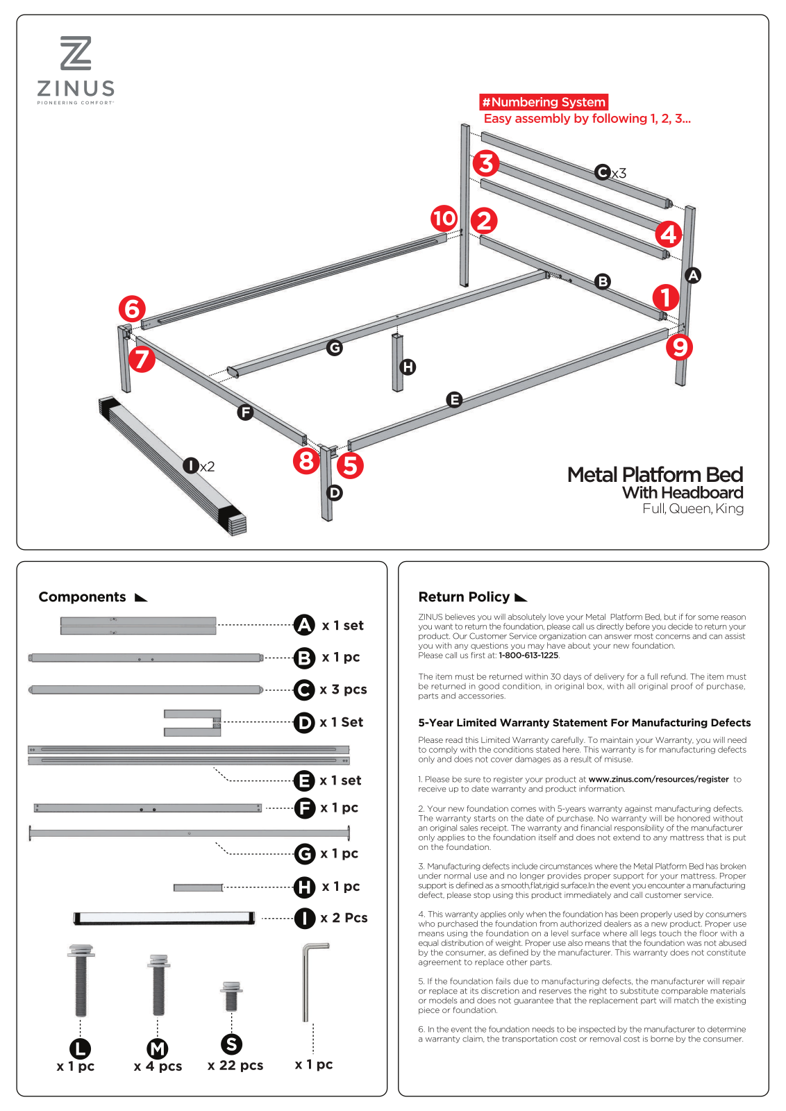 Zinus Metal Platform Bed QUICK START GUIDE - ManualMachine.com