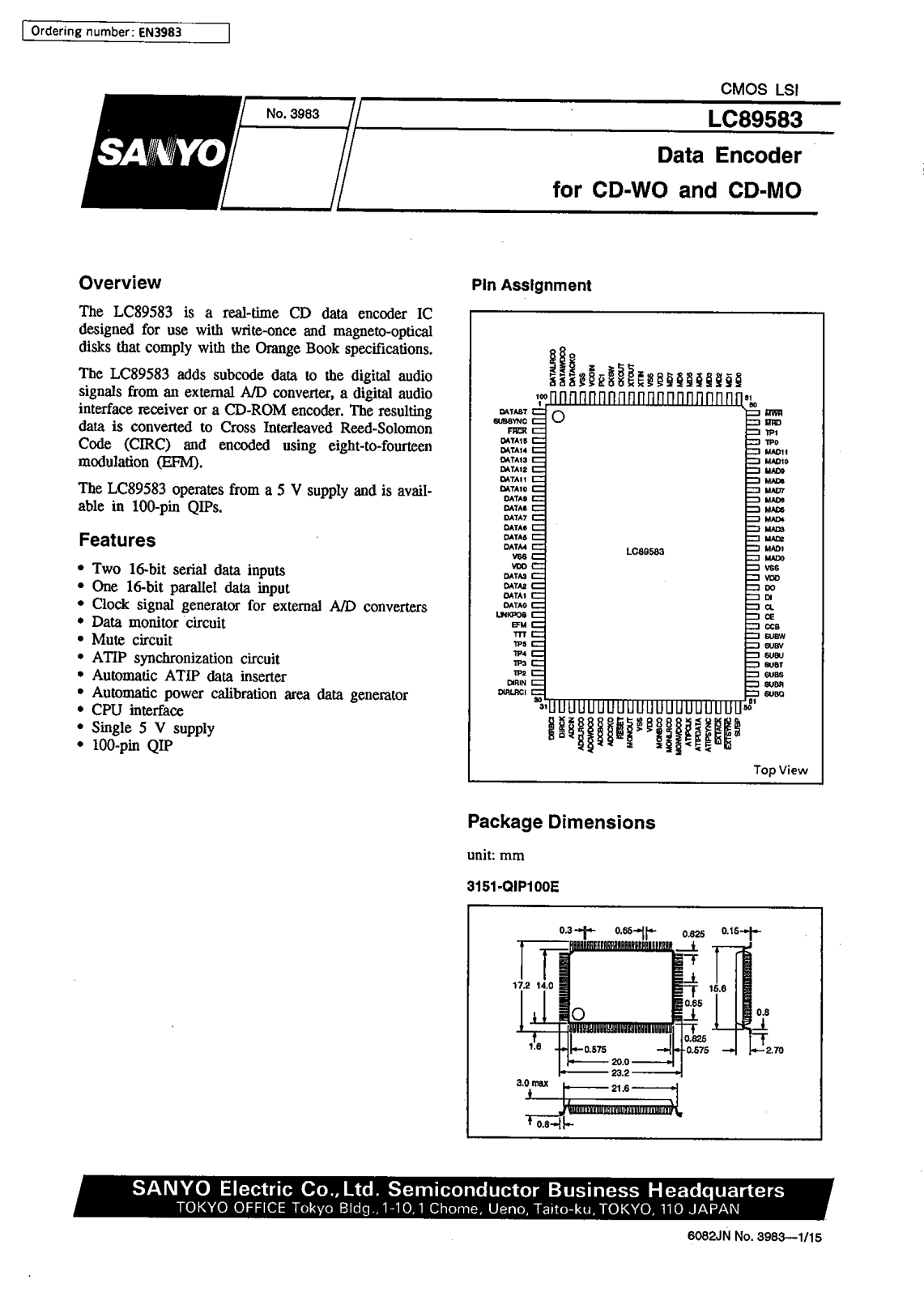 SANYO LC89583 Datasheet