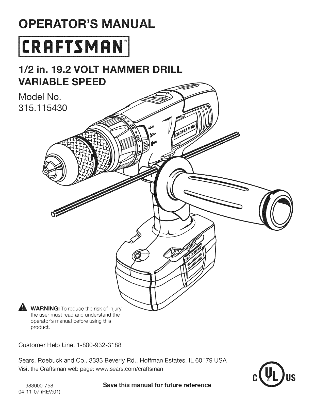 Craftsman 315115430 Owner’s Manual