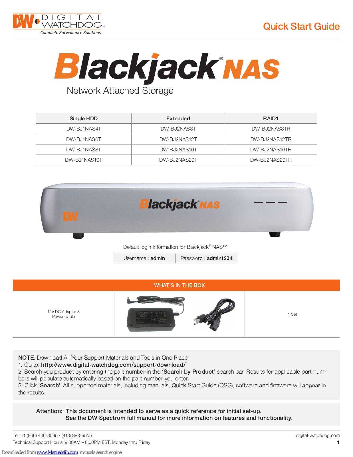 Digital Watchdog DW-BJ1NAS8T, DW-BJ1NAS4T, DW-BJ2NAS12T, DW-BJ2NAS16T, DW-BJ2NAS20T Quick Start Manual