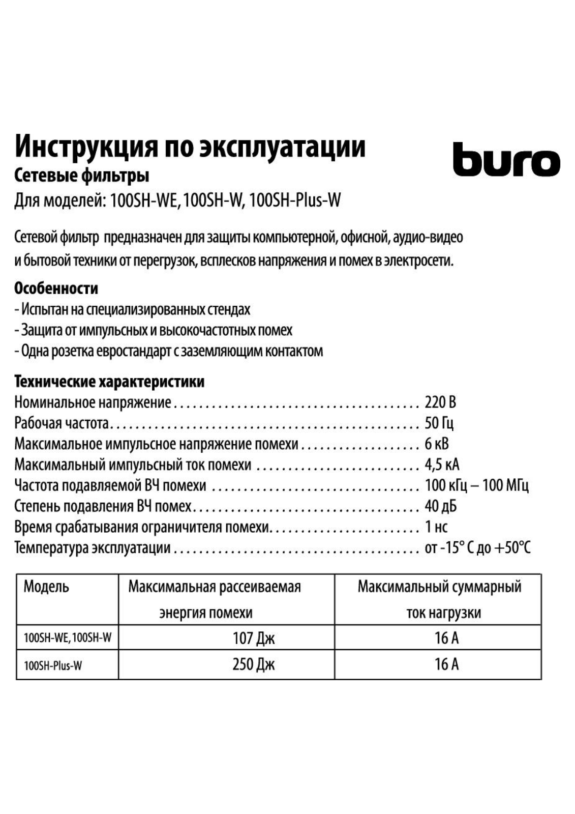 Buro 100SH-WE User Manual