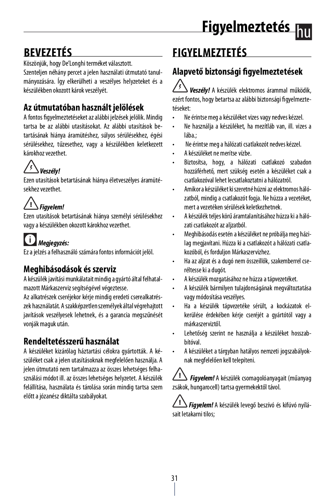 Delonghi AC75 Instruction manuals