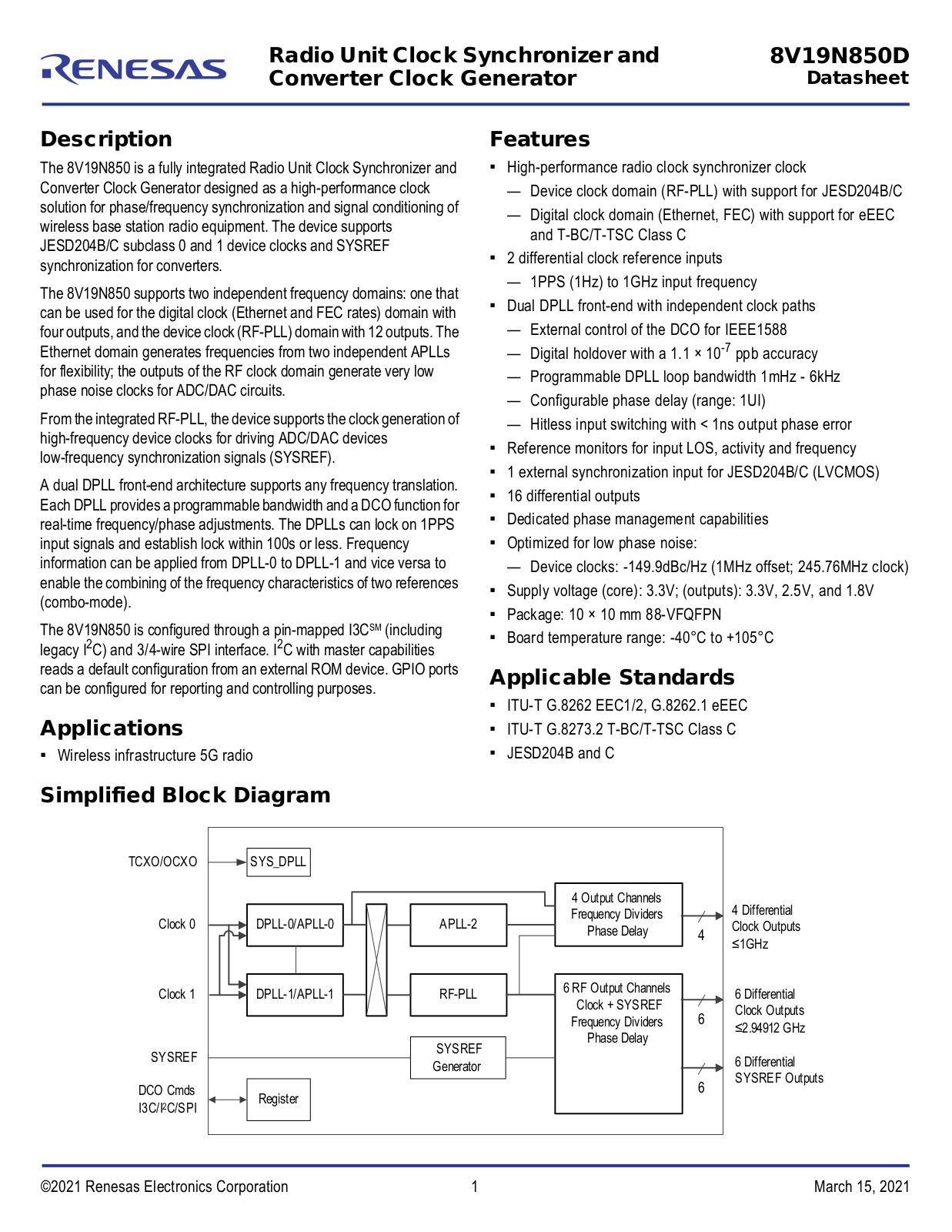 Renesas 8V19N850D Datasheet