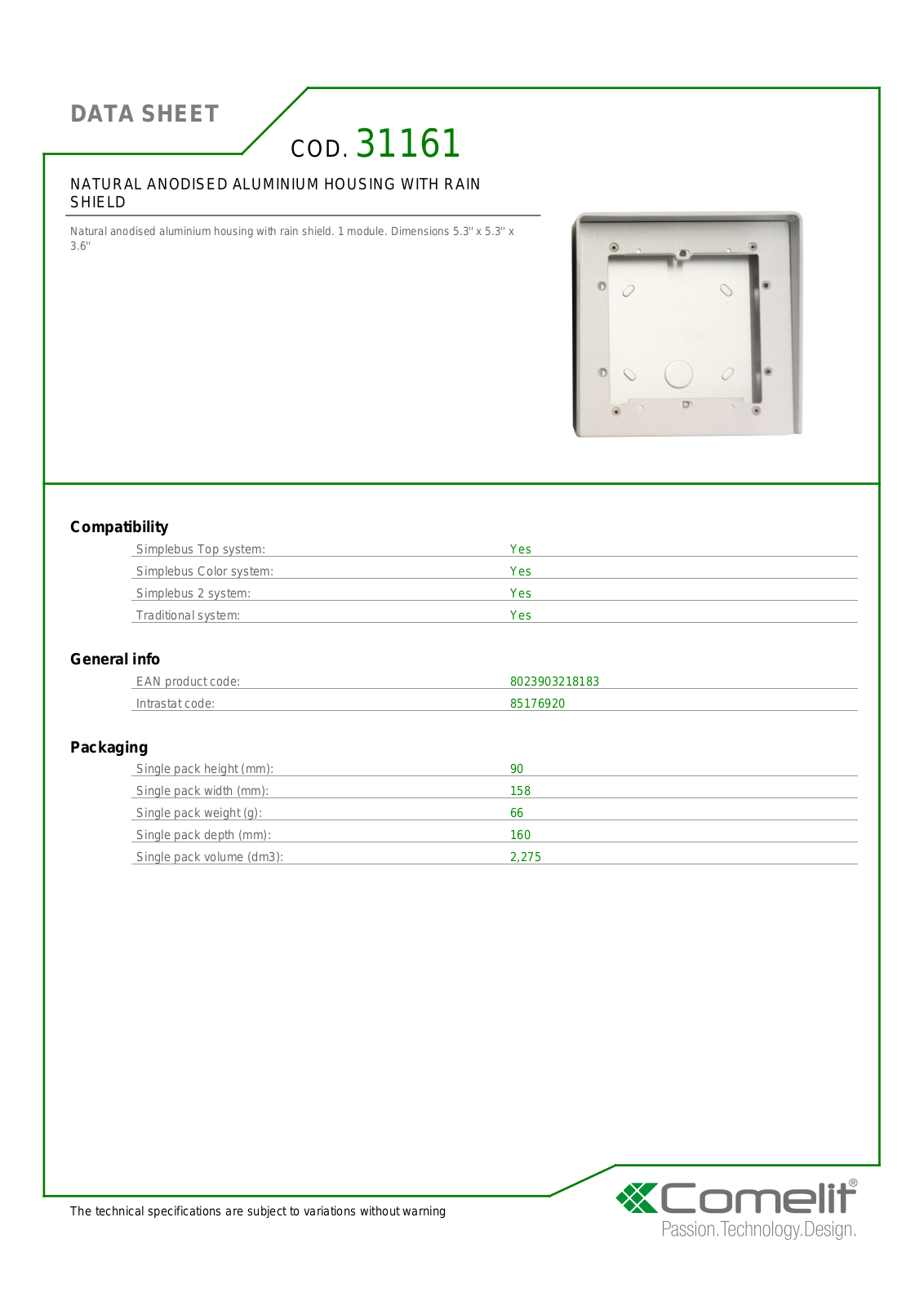 Comelit 31161 Specsheet