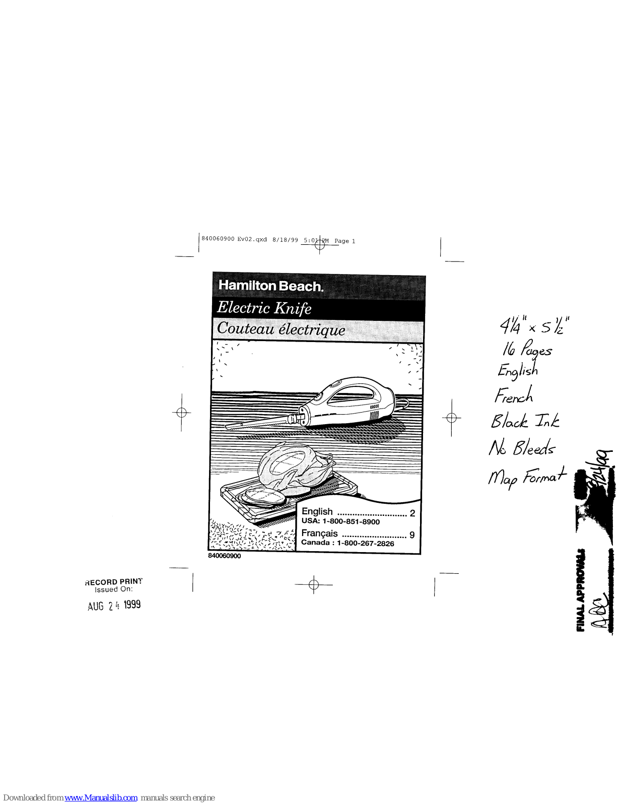 Hamilton Beach 74160 Use & Care Manual