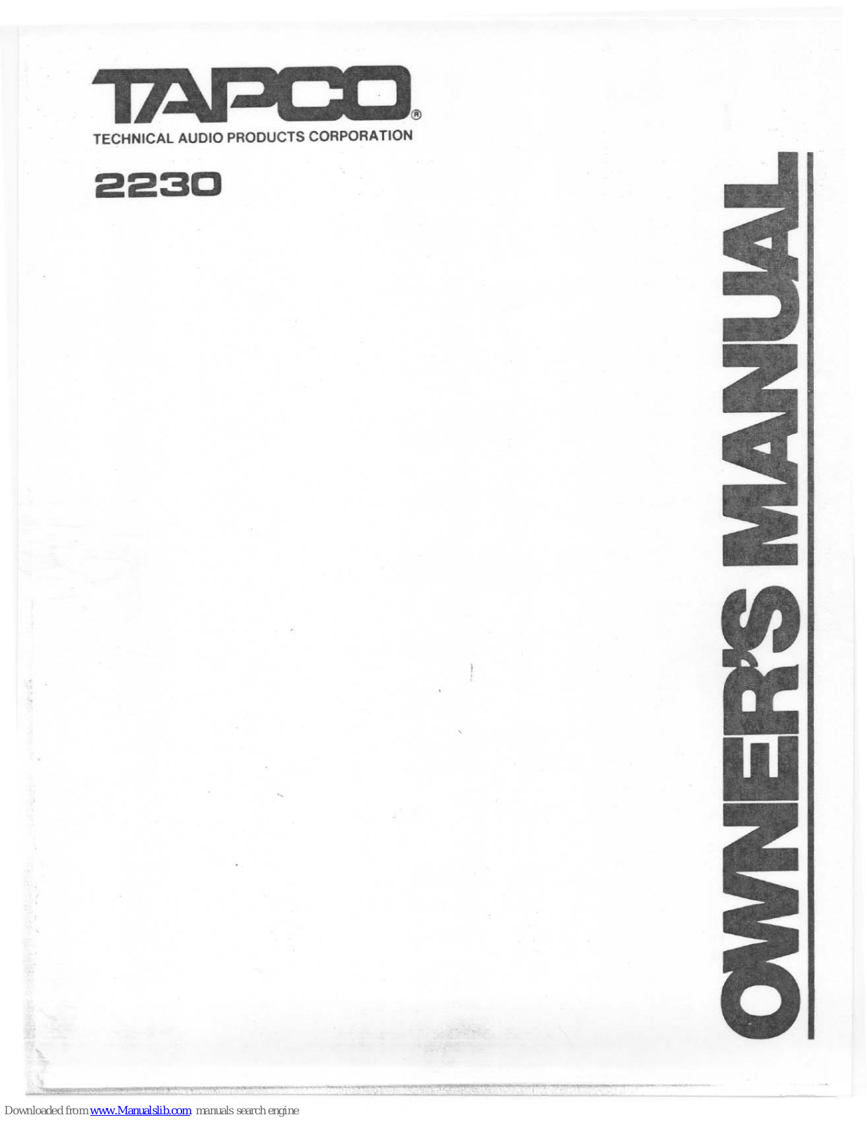 Tapco 2230 Owner's Manual