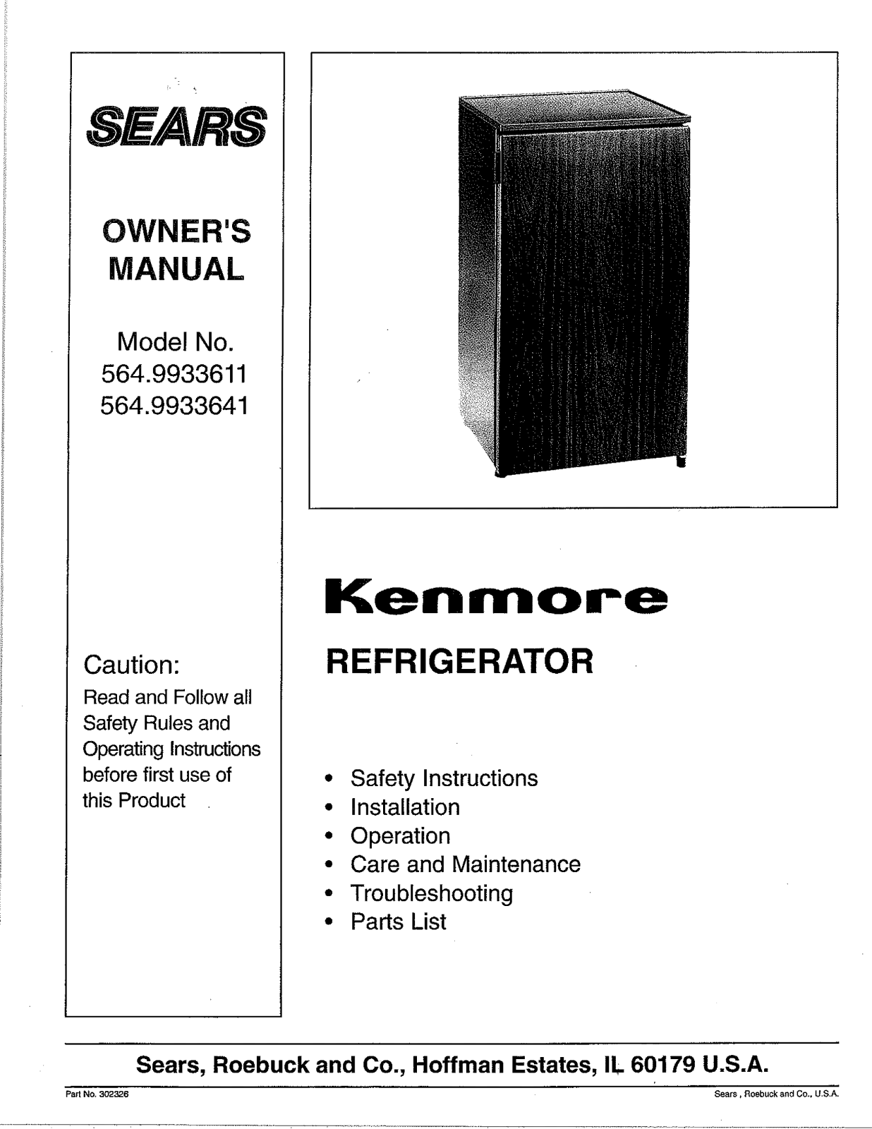 Kenmore 5649936181, 5649936151, 5649936110, 5649933641, 5649933611 Owner’s Manual