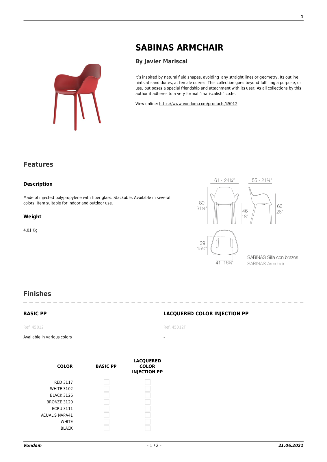 Vondom UCZW1127 Specifications - ManualMachine.com