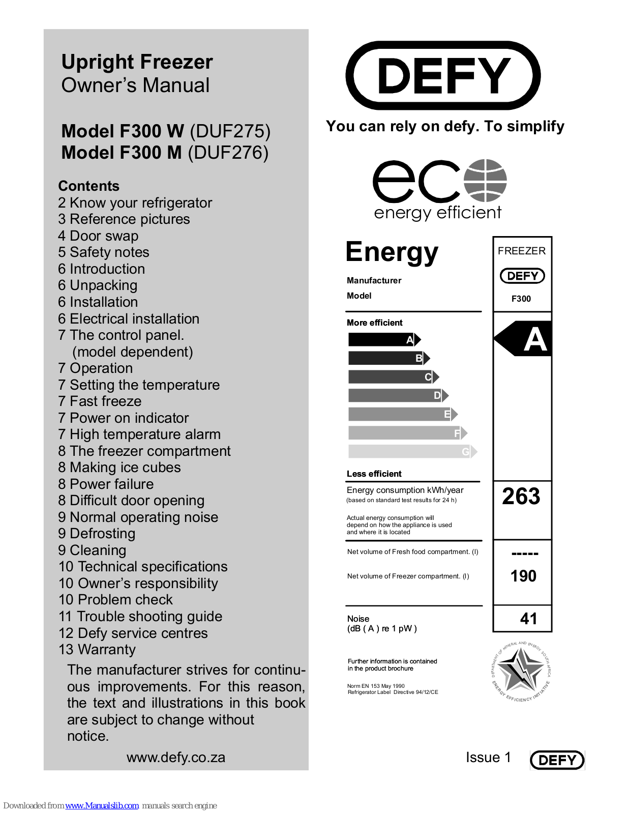 Defy F300 W Owner's Manual