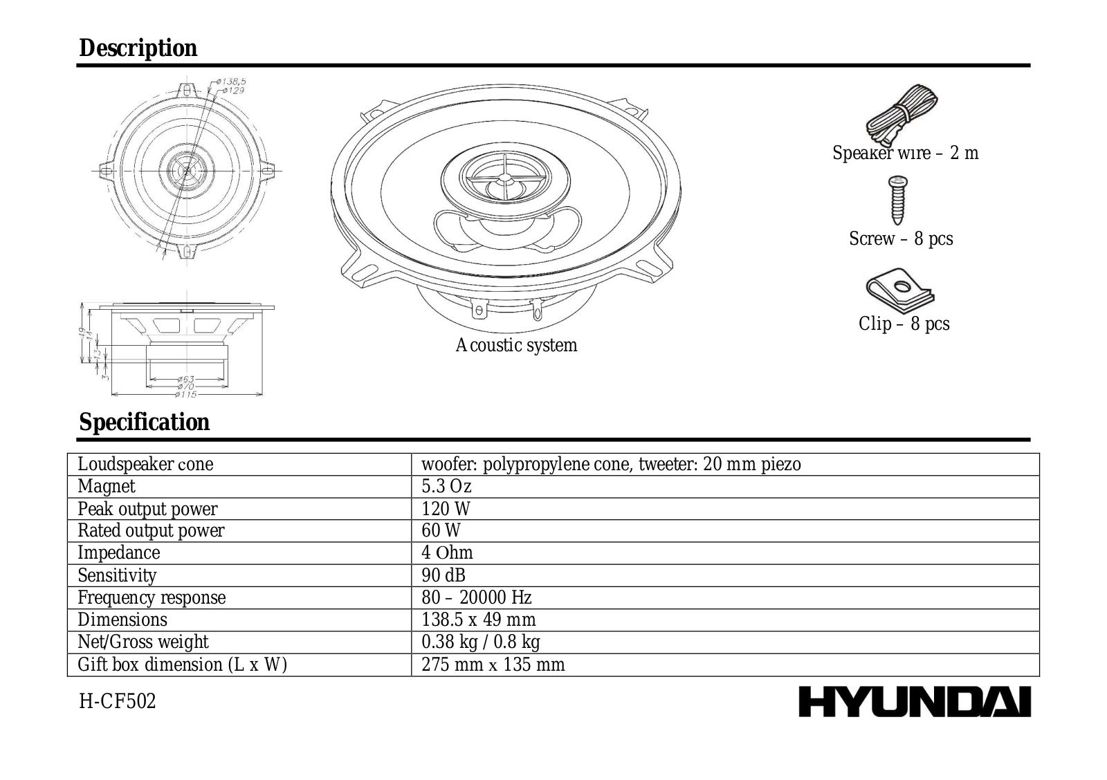 Hyundai Electronics H-CF502 User Manual