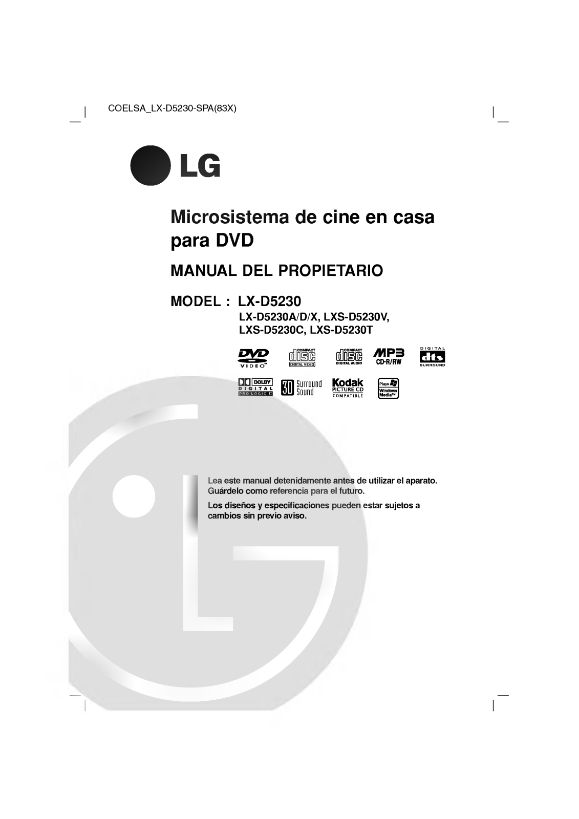LG LX-D5230A User Manual