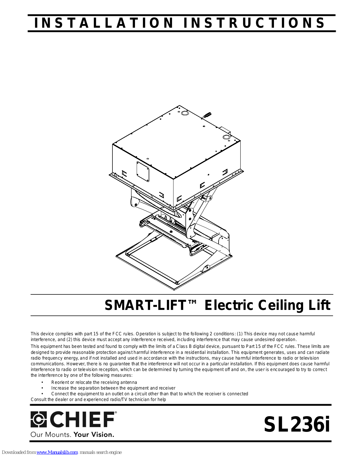 CHIEF SMART-LIFT SL236i Installation Instructions Manual