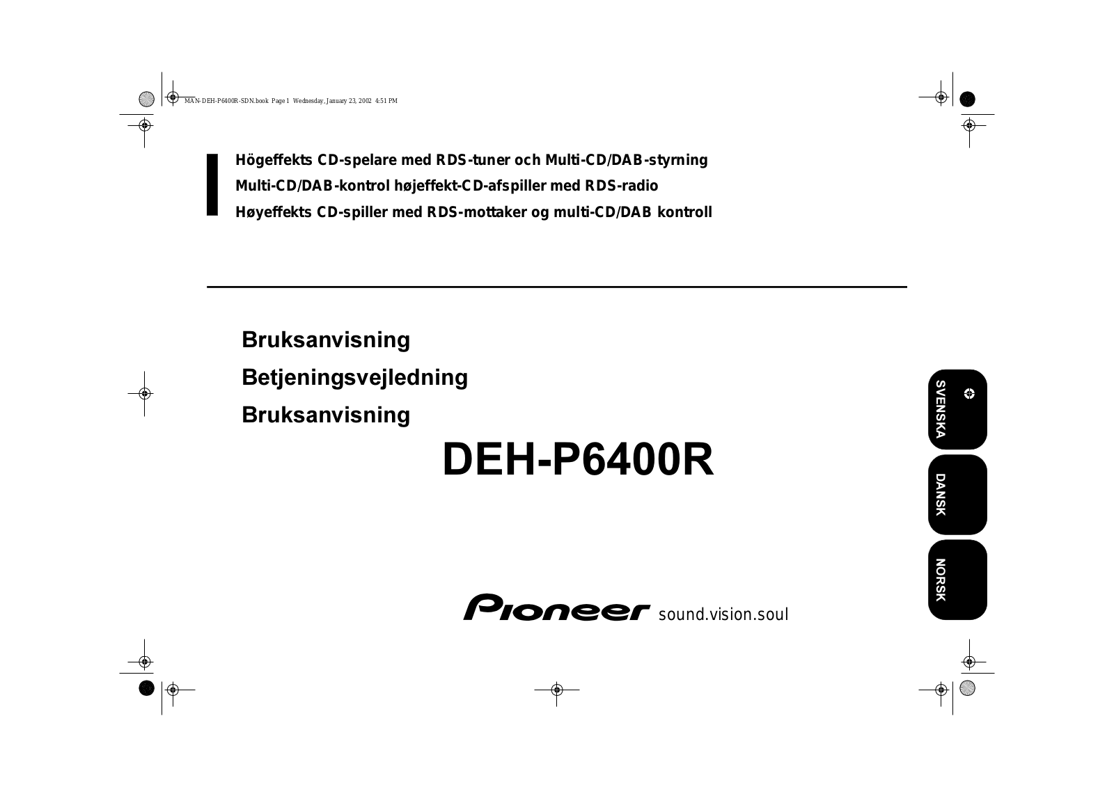 Pioneer DEH-P6400R User manual