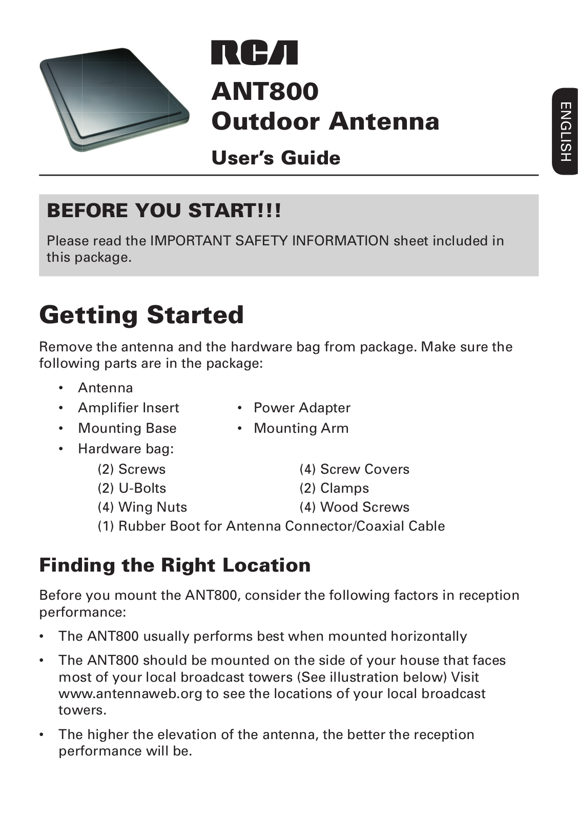 RCA ANT800, ANT800R User Manual