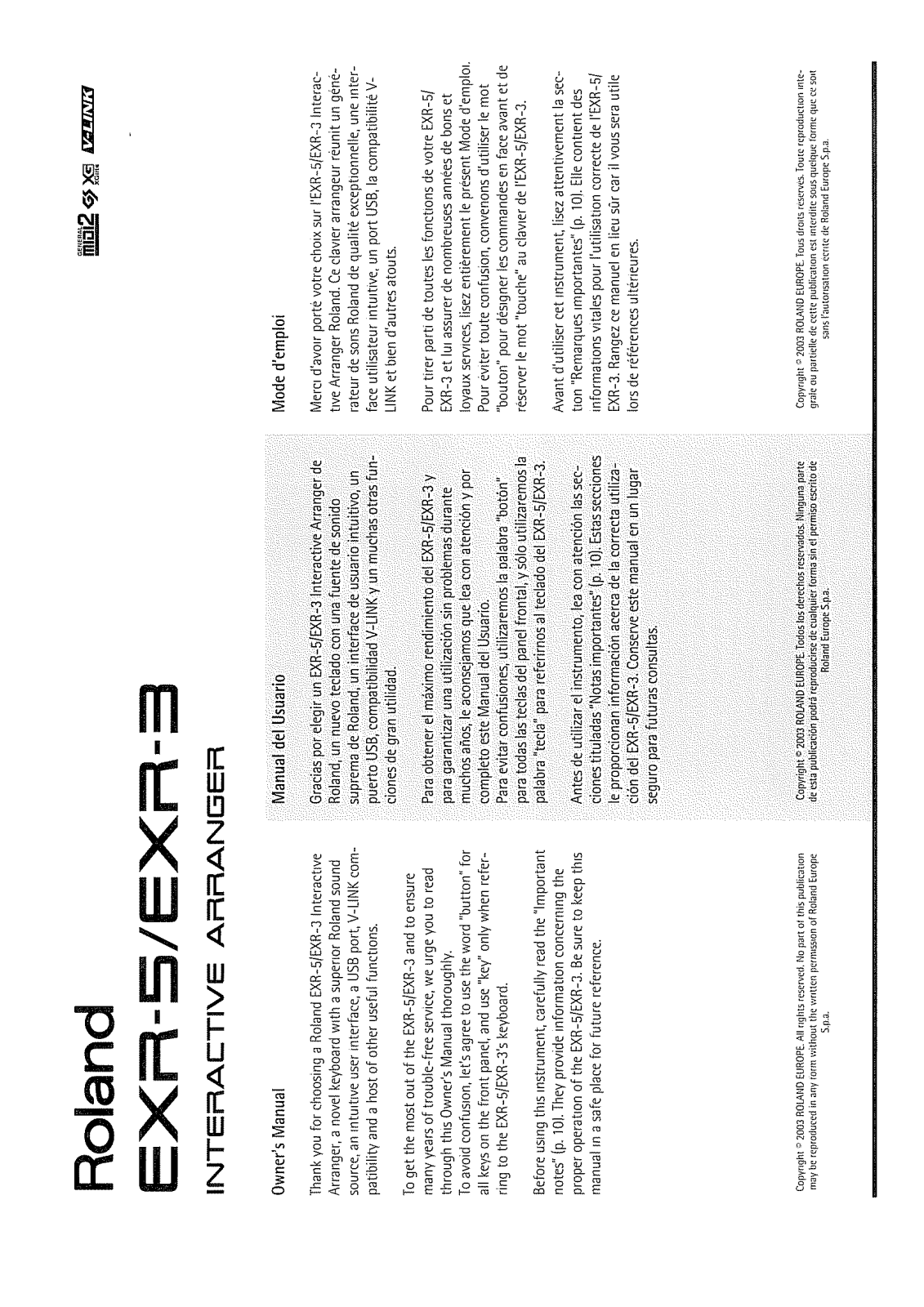 ROLAND EXR-3, EXR-5 User Manual