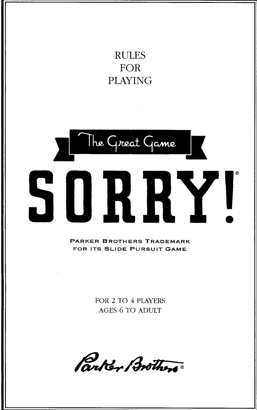 Hasbro SORRY 2002 User Manual