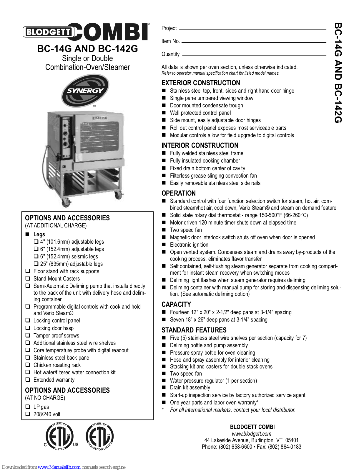 Blodgett BC-142G Features & Dimensions