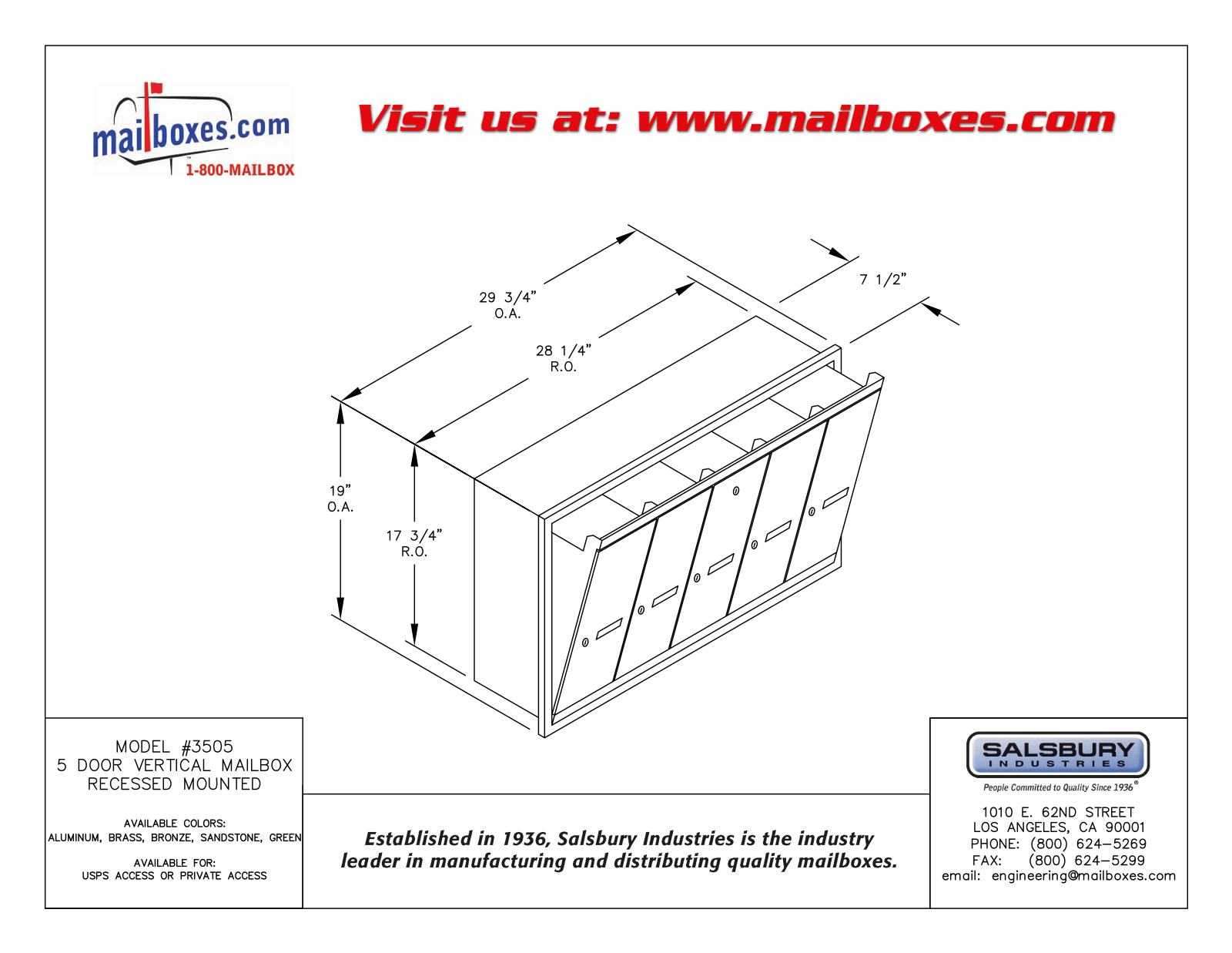 Salsbury Industries 3505ARP, 3505ARU, 3505BRP, 3505BRU, 3505GRP User Manual