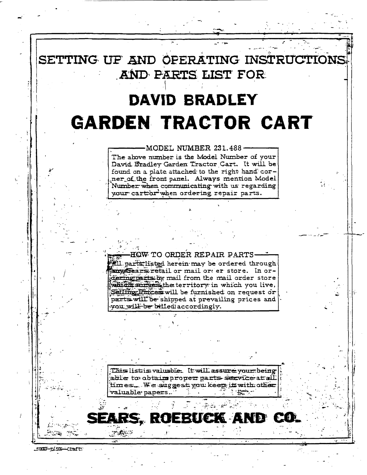 David Bradley 231.488 Operating Instruction