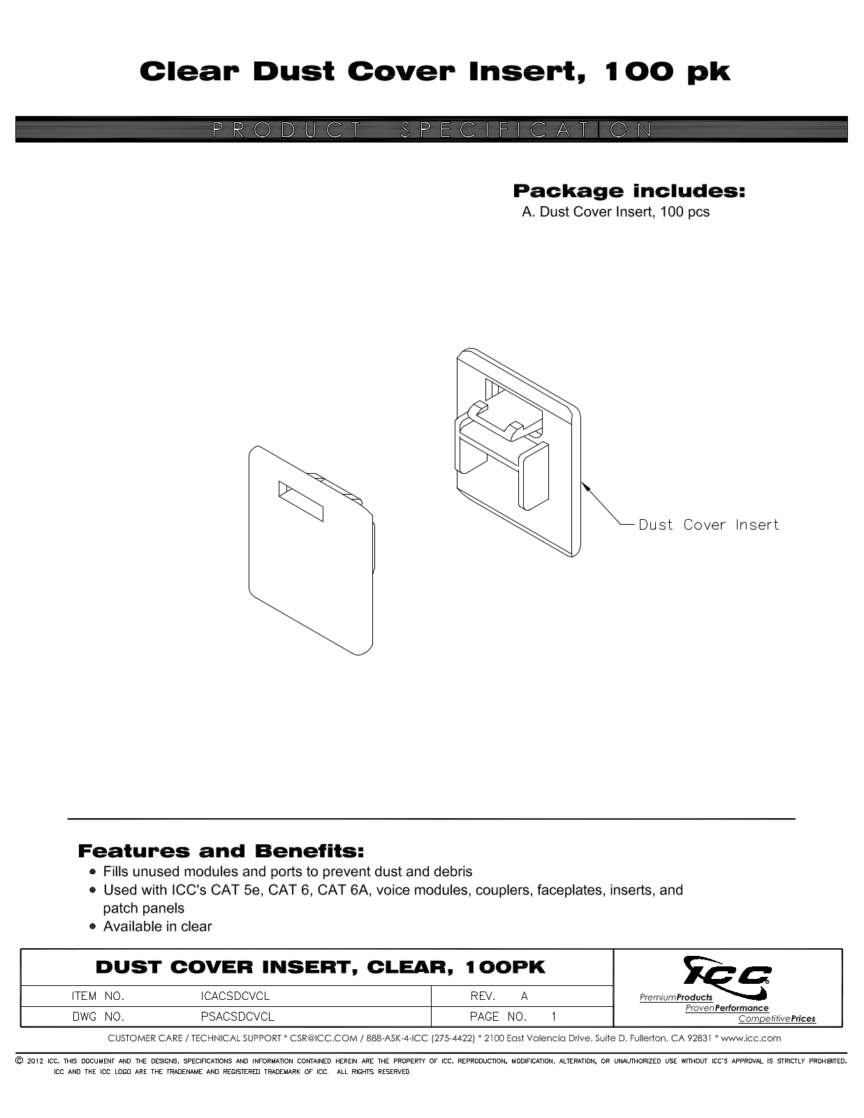 ICC ICACSDCVCL Specsheet