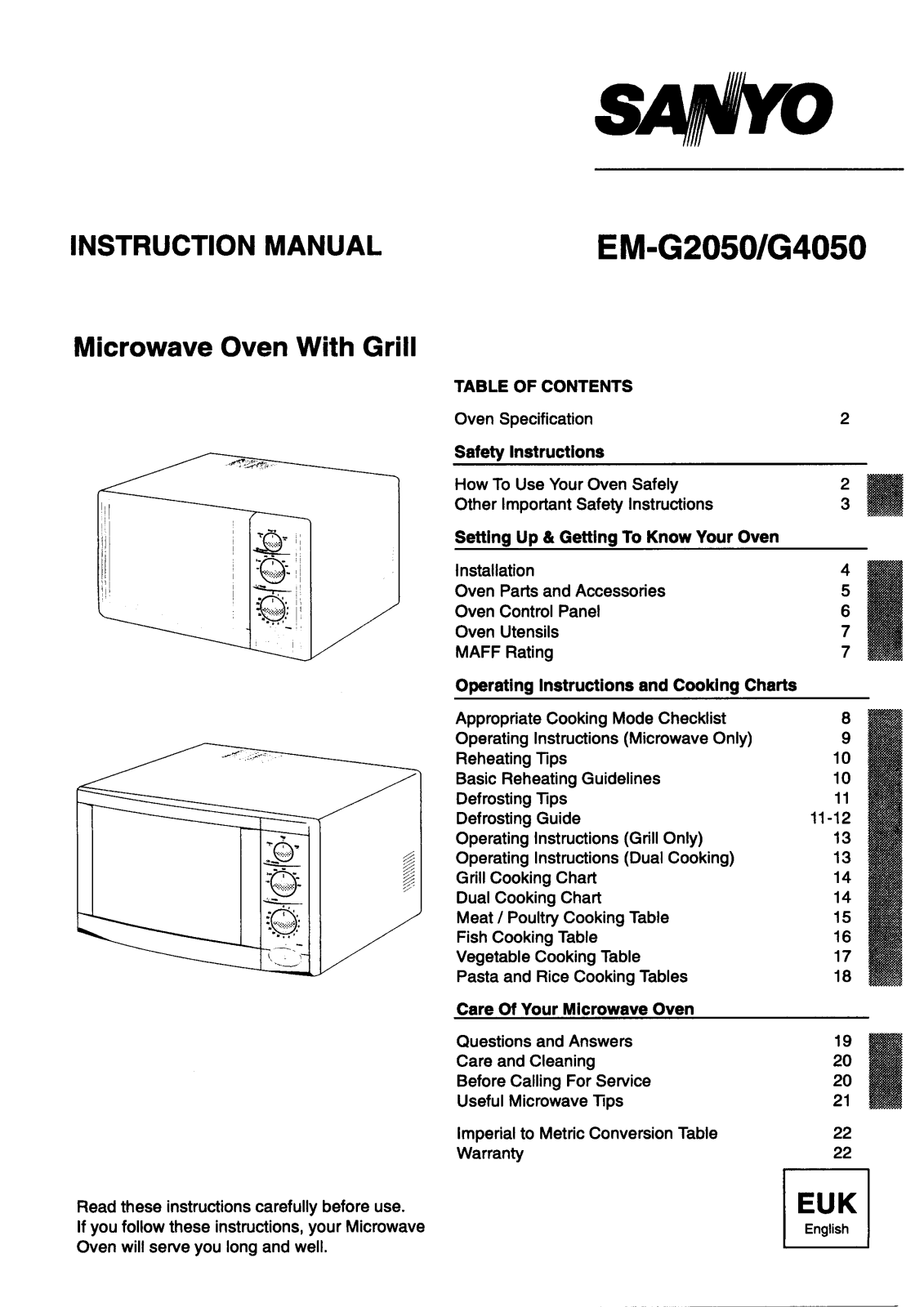 Sanyo EM-G4050, EM-G2050 Instruction Manual