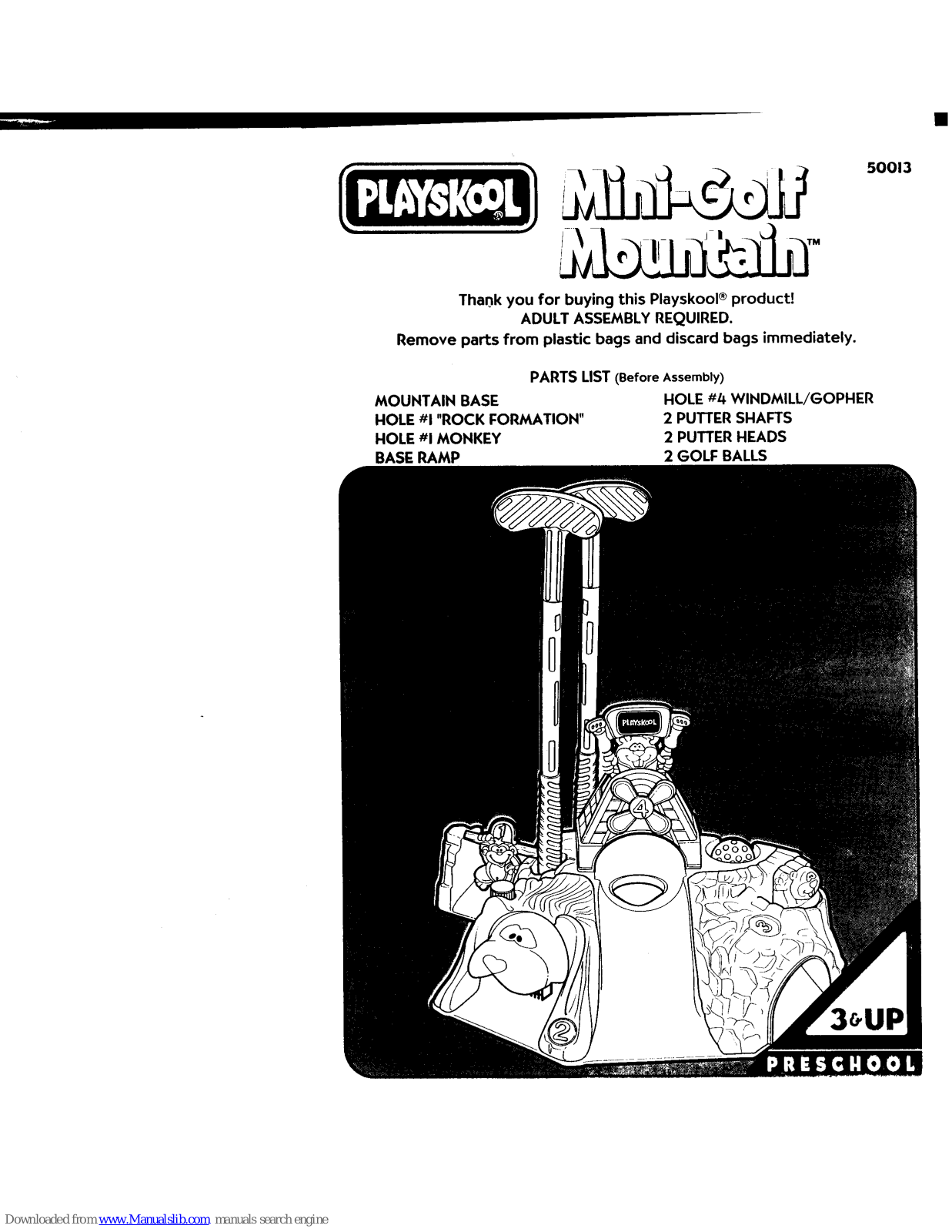 Playskool Mini-Golf Mountain 50013 Assembly Instructions Manual