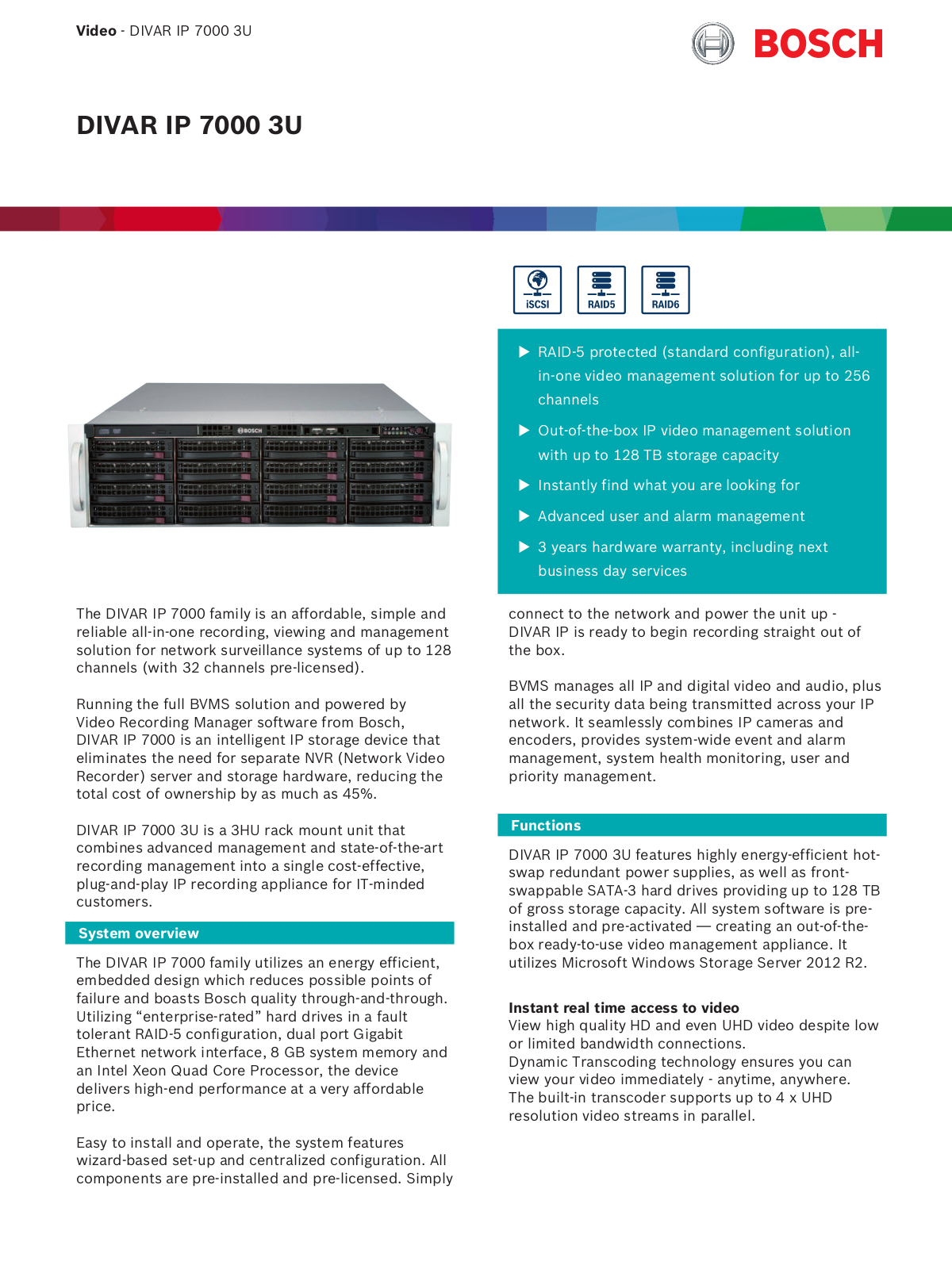 Bosch DIVAR IP 7000 3U Datasheet