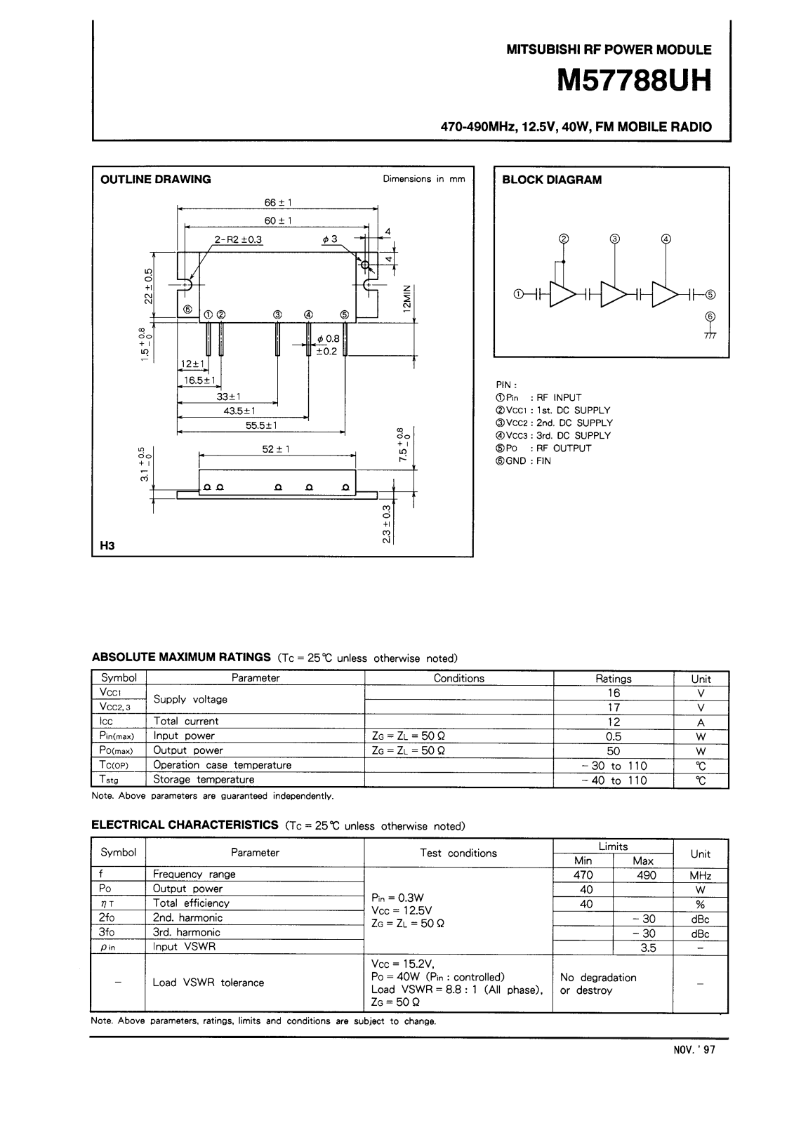 Mitsubishi M57788UH Datasheet