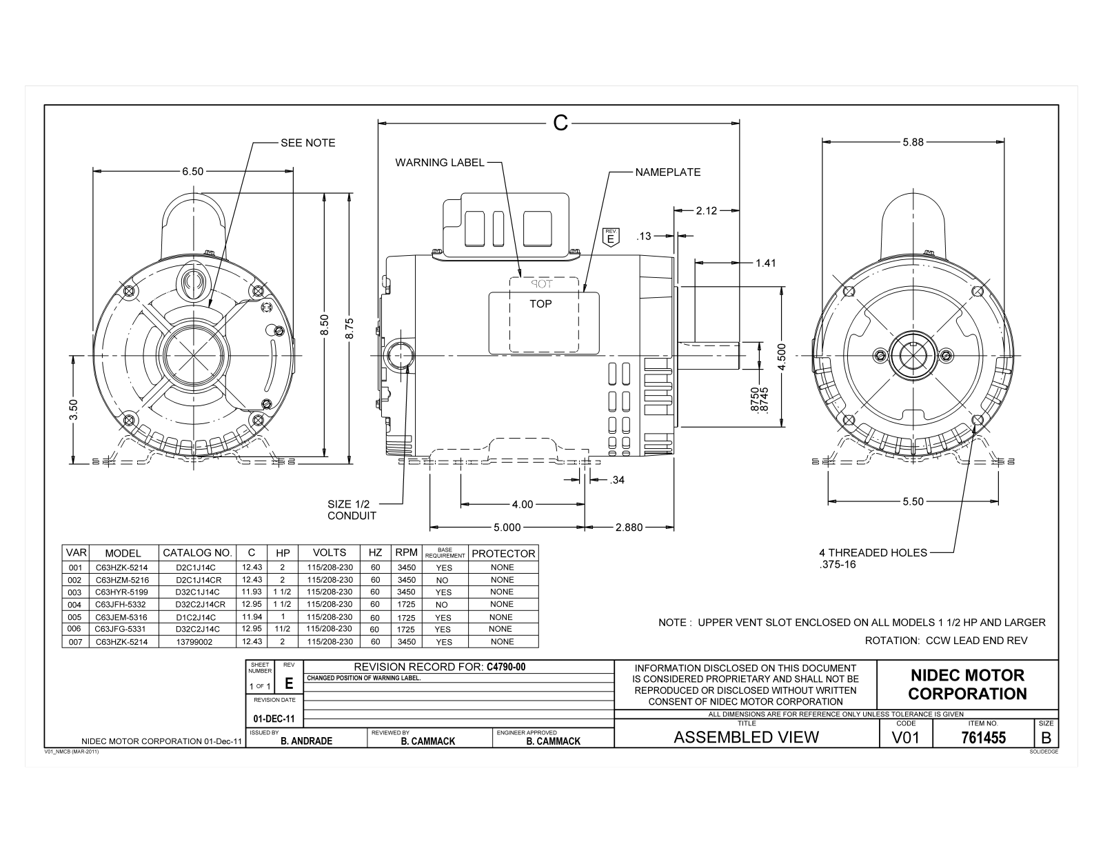 US Motors D2C1J14C, D2C1J14CR, D32C1J14C, D32C1J14CR, D1C2J14C Dimensional Sheet