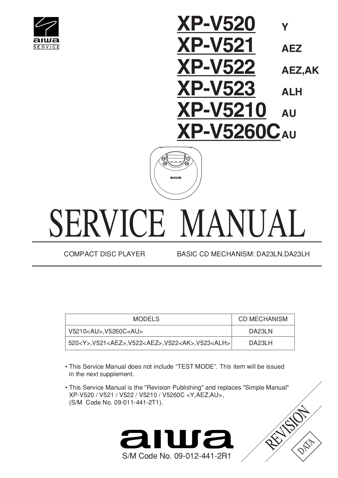Aiwa XPV-520, XPV-5210, XPV-521, XPV-522, XPV-5260-C Service manual